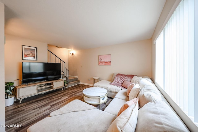 living room featuring dark hardwood / wood-style floors