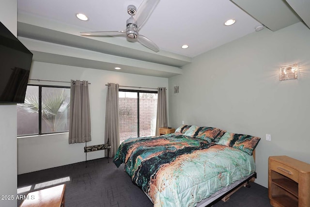 bedroom with recessed lighting and ceiling fan