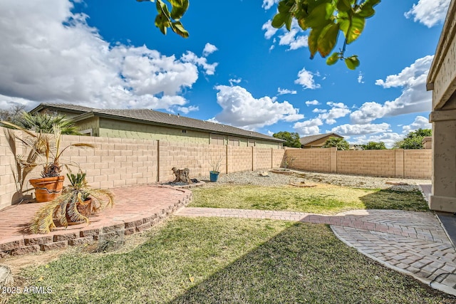 view of yard with a patio area and a fenced backyard