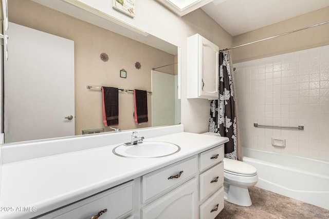 full bathroom featuring vanity, toilet, and shower / bath combo with shower curtain