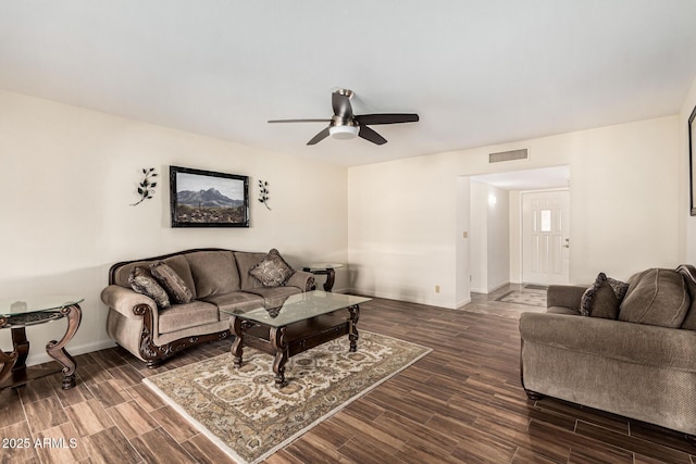 living room with ceiling fan