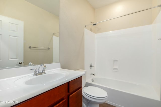 full bathroom featuring vanity, shower / bath combination, and toilet