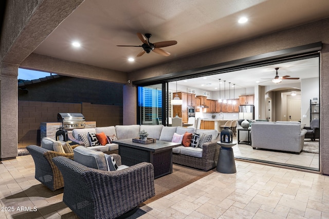 8633 E Kael Cir, Mesa, AZ 85207 - view of patio / terrace with an outdoor living space and ceiling fan