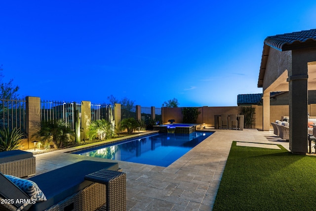 8633 E Kael Cir, Mesa, AZ 85207 - view of pool featuring a patio, a fenced backyard, and a pool with connected hot tub