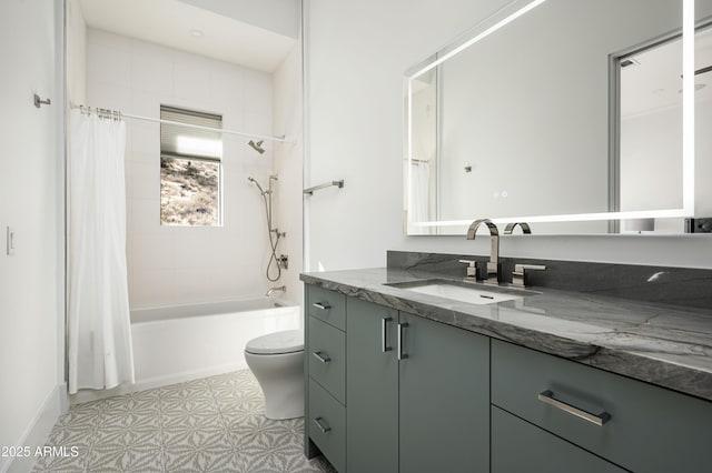 full bathroom featuring toilet, vanity, and shower / bath combo with shower curtain