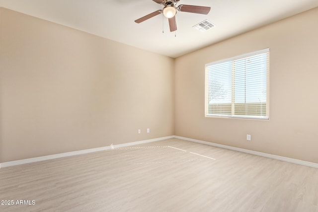 empty room featuring ceiling fan and light hardwood / wood-style flooring