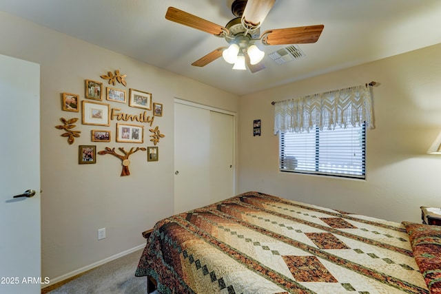 2101 S Meridian Rd Unit 250, Apache Junction, AZ 85120 - bedroom featuring carpet floors, a closet, ceiling fan, and baseboards