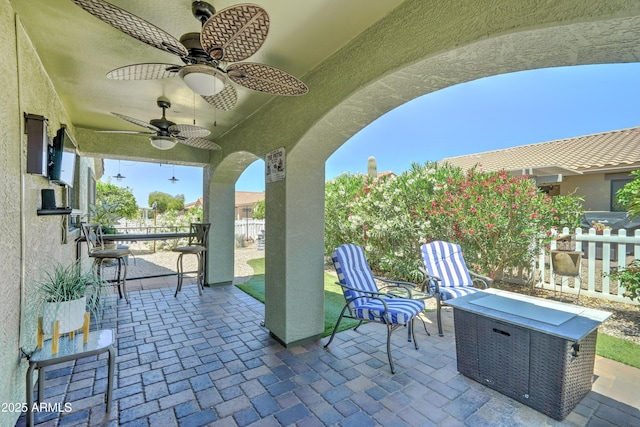 2101 S Meridian Rd Unit 250, Apache Junction, AZ 85120 - view of patio with ceiling fan and fence