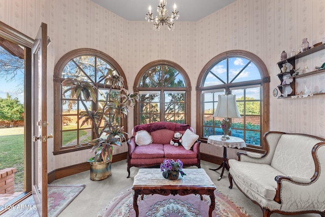 interior space with a notable chandelier