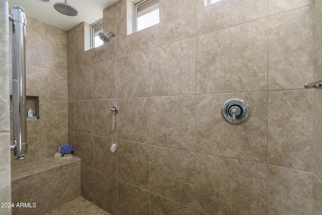 bathroom featuring tiled shower and a wealth of natural light