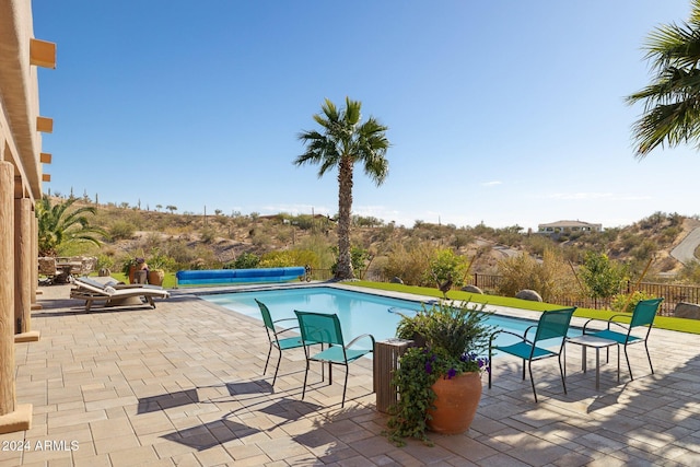 view of swimming pool featuring a patio area