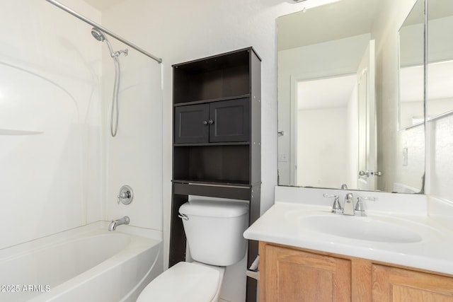 full bathroom featuring vanity, toilet, and tub / shower combination