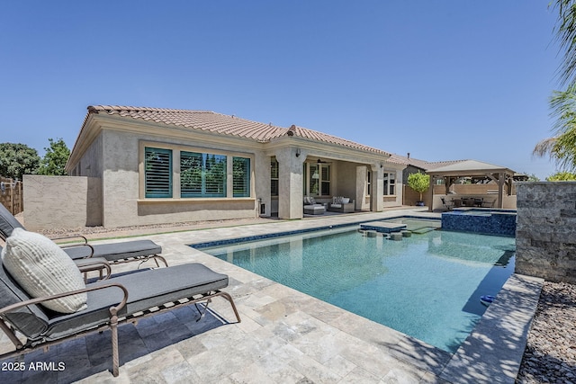 22255 E Quintero Rd, Queen Creek, AZ 85142 - view of pool with an outdoor living space, a gazebo, a patio area, and a pool with connected hot tub