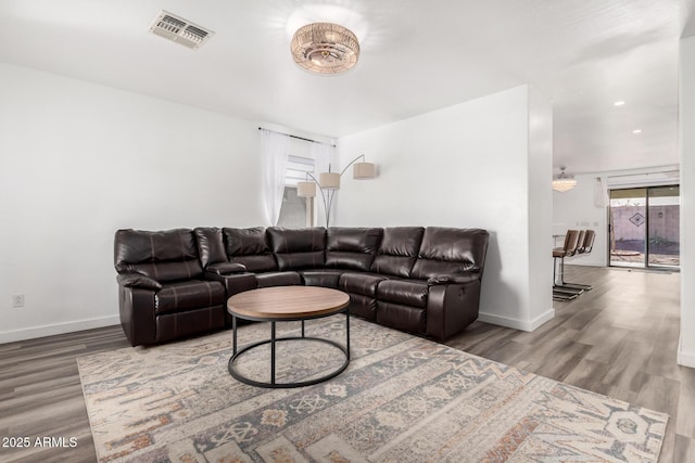 living room with hardwood / wood-style floors