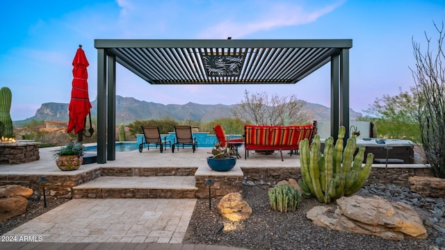 view of patio with a mountain view