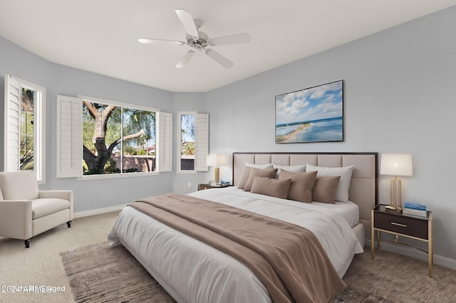 bedroom with carpet flooring and ceiling fan