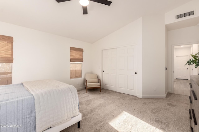 1627 W Maplewood St, Chandler, AZ 85286 - bedroom with vaulted ceiling, carpet flooring, baseboards, a closet, and ceiling fan
