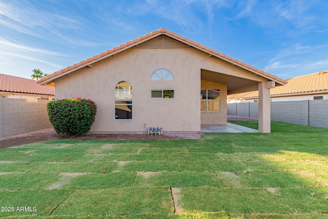 1627 W Maplewood St, Chandler, AZ 85286 - rear view of property with a patio, stucco siding, and a tiled roof