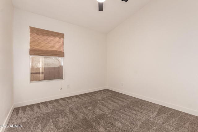 1627 W Maplewood St, Chandler, AZ 85286 - spare room featuring dark carpet, ceiling fan, baseboards, and vaulted ceiling