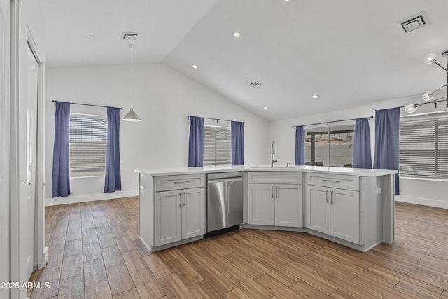 4632 E Kachina Trl, Phoenix, AZ 85044 - kitchen featuring dishwasher, a sink, vaulted ceiling, light countertops, and baseboards