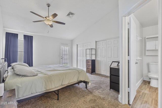 4632 E Kachina Trl, Phoenix, AZ 85044 - bedroom with lofted ceiling, multiple closets, a ceiling fan, and baseboards