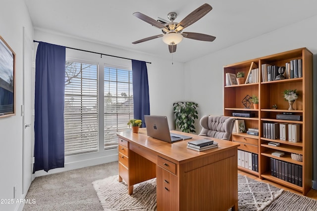 4632 E Kachina Trl, Phoenix, AZ 85044 - home office featuring a ceiling fan, light carpet, and baseboards