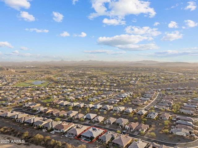 bird's eye view featuring a mountain view and a residential view