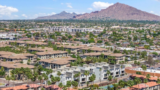 drone / aerial view featuring a mountain view