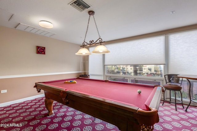 recreation room featuring light carpet and pool table