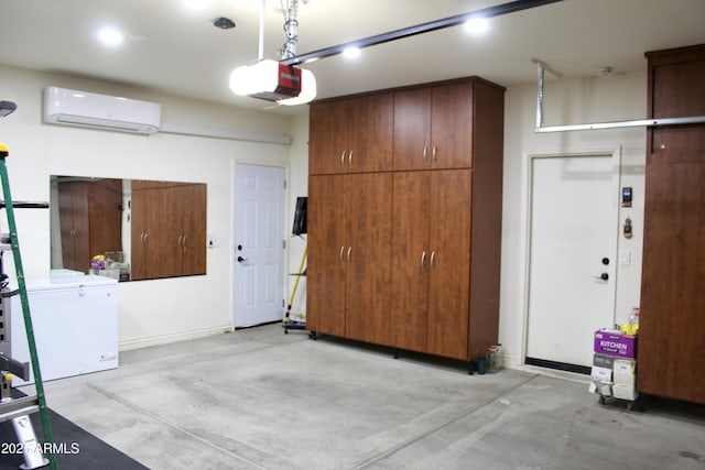 garage featuring a wall unit AC and a garage door opener