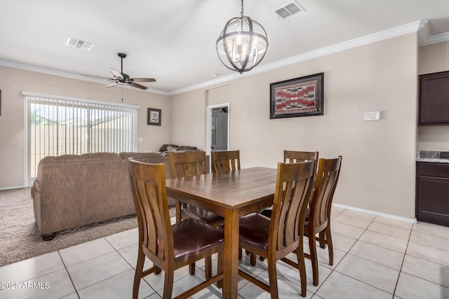 4556 E Gagarinite Ln, San Tan Valley, AZ 85143 - dining space with light tile patterned flooring, ornamental molding, and visible vents