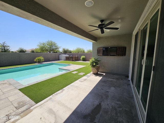 18871 S 209th Way, Queen Creek, AZ 85142 - view of pool featuring a fenced backyard, ceiling fan, and a patio