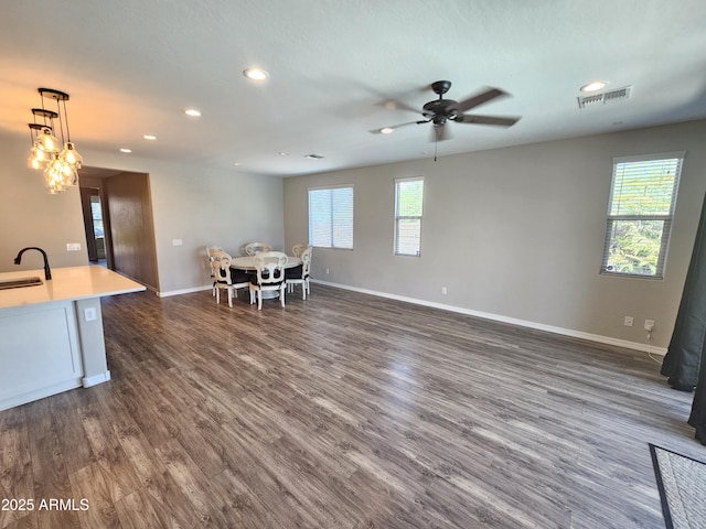 18871 S 209th Way, Queen Creek, AZ 85142 - living room featuring recessed lighting, dark wood-style flooring, and a ceiling fan