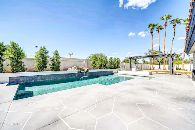 view of swimming pool with a pergola and pool water feature