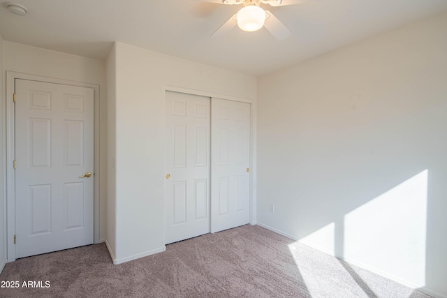 3365 N Sunaire, Mesa, AZ 85215 - unfurnished bedroom with carpet flooring, a closet, baseboards, and a ceiling fan