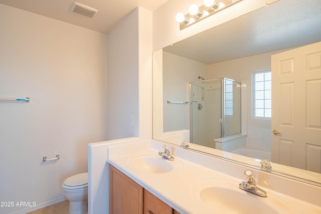 3365 N Sunaire, Mesa, AZ 85215 - full bathroom with a stall shower, toilet, a garden tub, and double vanity