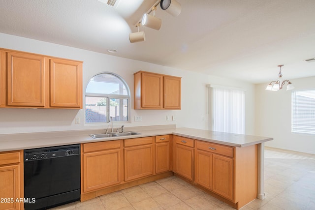 3365 N Sunaire, Mesa, AZ 85215 - kitchen featuring dishwasher, a sink, a chandelier, and healthy amount of natural light