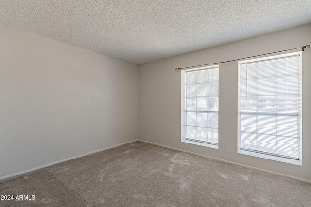 unfurnished room with a textured ceiling and carpet flooring