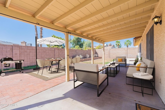 16410 S 46th Pl, Phoenix, AZ 85048 - view of patio with a fenced backyard, outdoor dining area, a grill, and outdoor lounge area