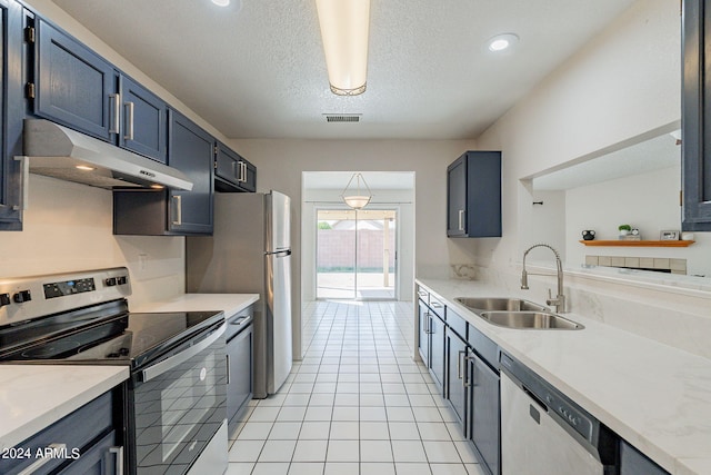 16410 S 46th Pl, Phoenix, AZ 85048 - kitchen featuring visible vents, a sink, under cabinet range hood, stainless steel appliances, and light tile patterned flooring