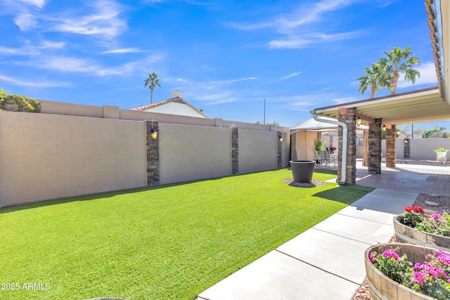 view of yard featuring a patio area and a fenced backyard