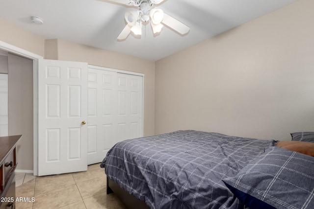 6631 E Rhodes St, Mesa, AZ 85215 - bedroom featuring light tile patterned flooring, a closet, and ceiling fan