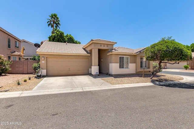 6631 E Rhodes St, Mesa, AZ 85215 - view of front of property with stucco siding, a garage, driveway, and a tile roof