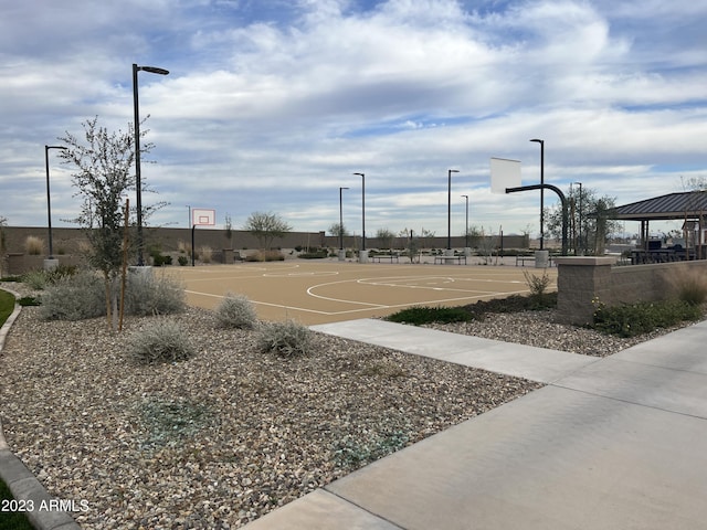 view of sport court featuring a gazebo and community basketball court