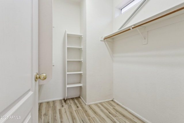 walk in closet with light wood-type flooring