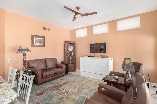 living room with ceiling fan