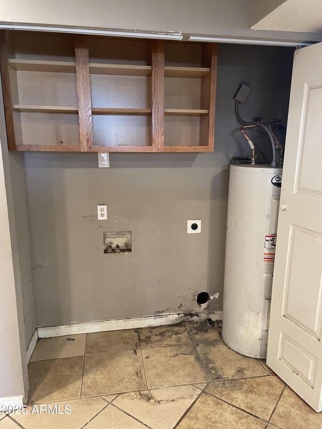 washroom with hookup for a washing machine, gas water heater, electric dryer hookup, and laundry area