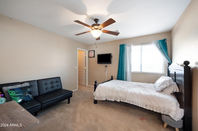 bedroom with carpet flooring and ceiling fan