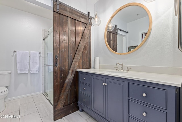 9450 E Becker Ln Unit 1046, Scottsdale, AZ 85260 - full bath with toilet, vanity, a shower stall, and tile patterned floors