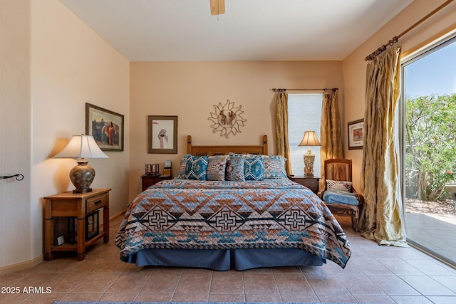 5336 E Gloria Ln, Cave Creek, AZ 85331 - tiled bedroom featuring access to outside and ceiling fan
